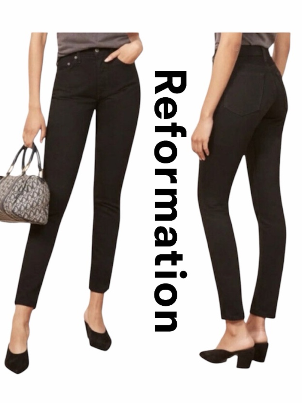 Reformation Melissa High and Skinny Black High-Rise Cropped Slim Jeans 28